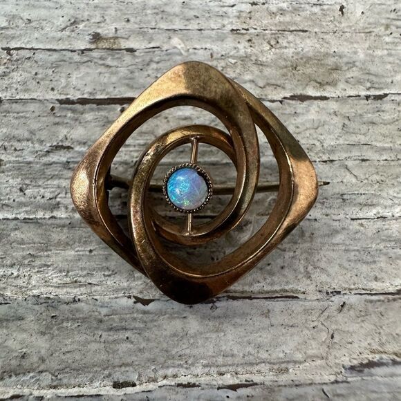 Antique Gold Fill Opal Swirl Design Brooch - Picture 1 of 8